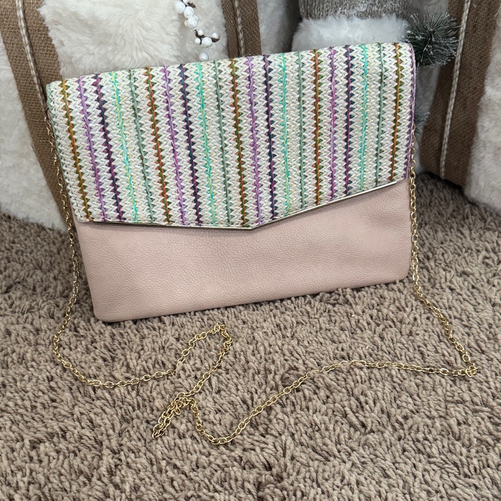 Multicolor Striped Clutch with Gold Chain